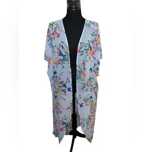 Ashley Nell Tipton Boutique PLUS Kimono SWIM COVER-UP Open Front Blue Sz 2X-3X